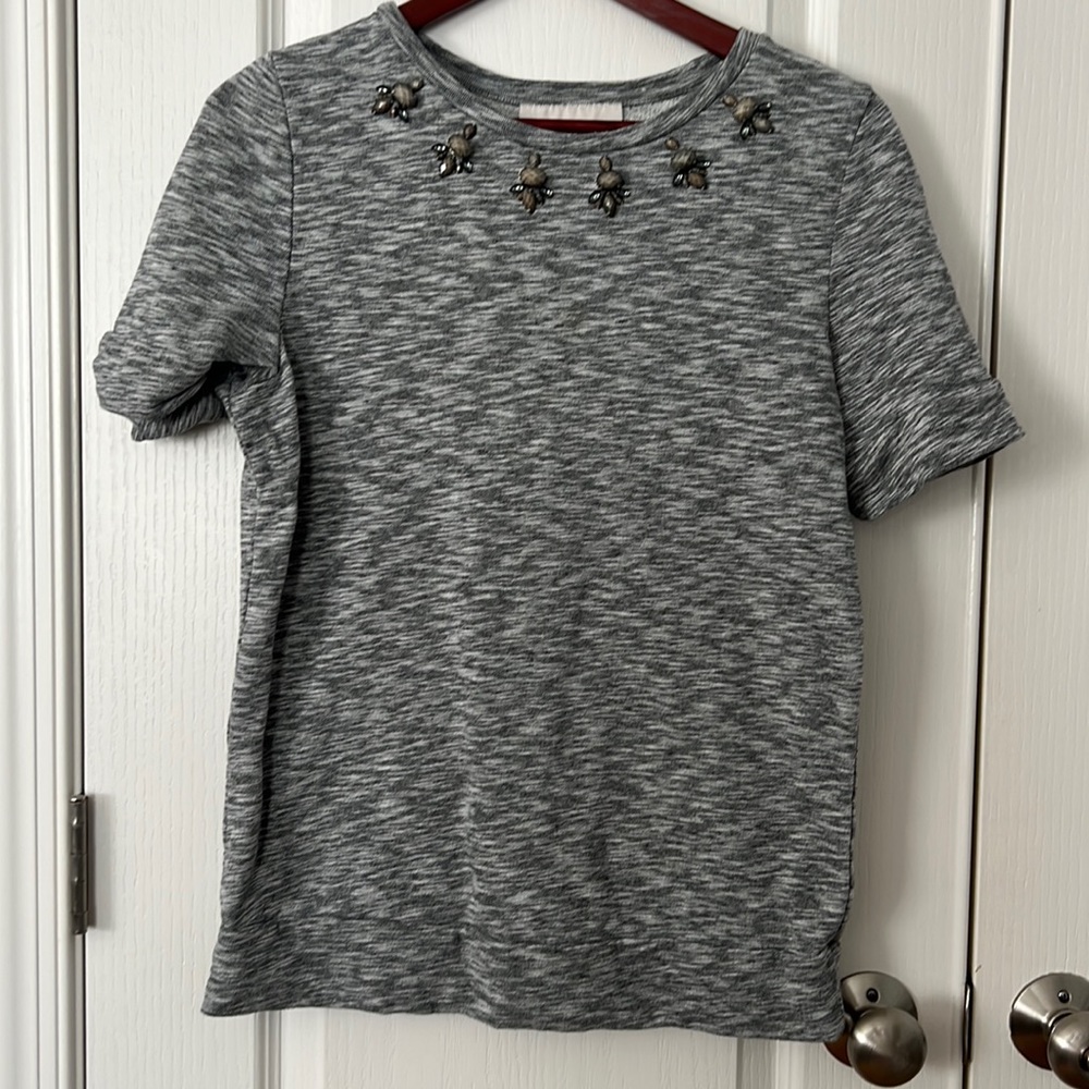 Ann Taylor LOFT Short-Sleeve Sweatshirt with Embellishments - Size Medium